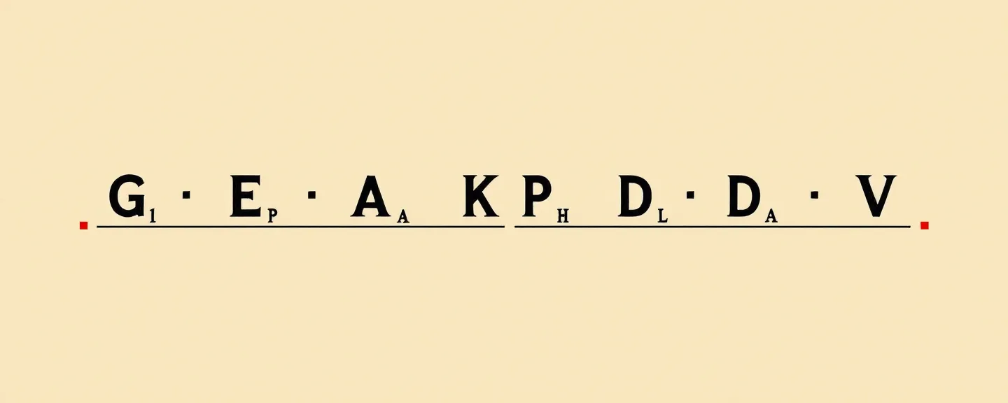 Editorial typographic composition of the 15 amino-acid letter codes of BPC-157 in ink on cream paper